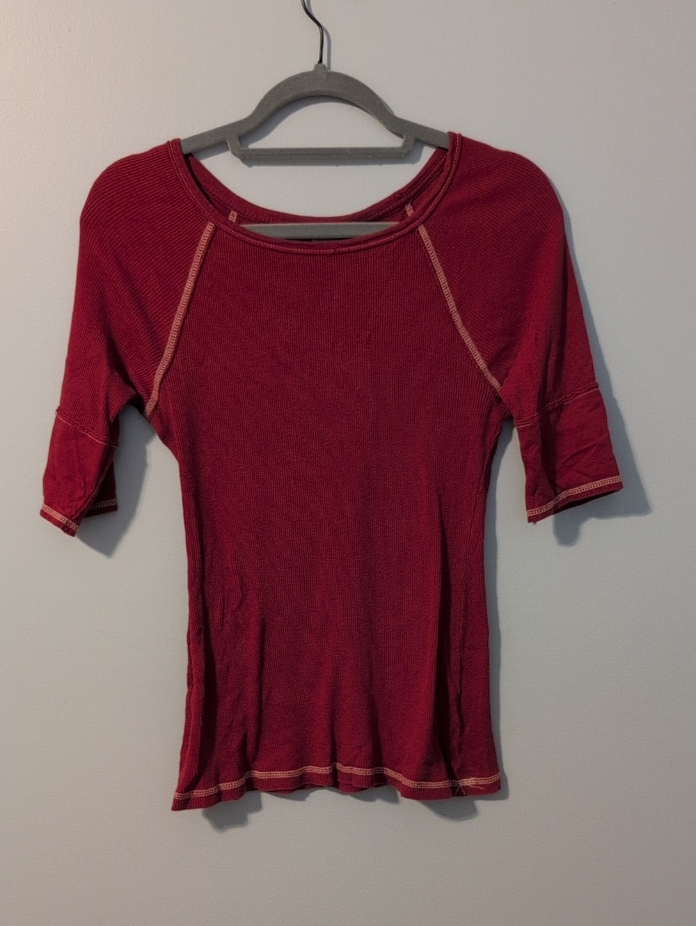 SO Burgundy Ribbed Short Sleeve Tee with Contrast Stitching